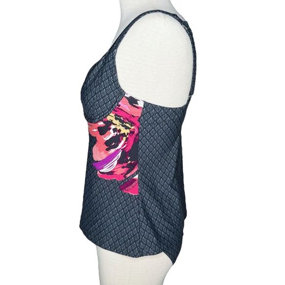 Title Nine Tankini Swimsuit sz 34C top & M bottom * Bodacious Swim Gray Floral - Picture 3 of 11